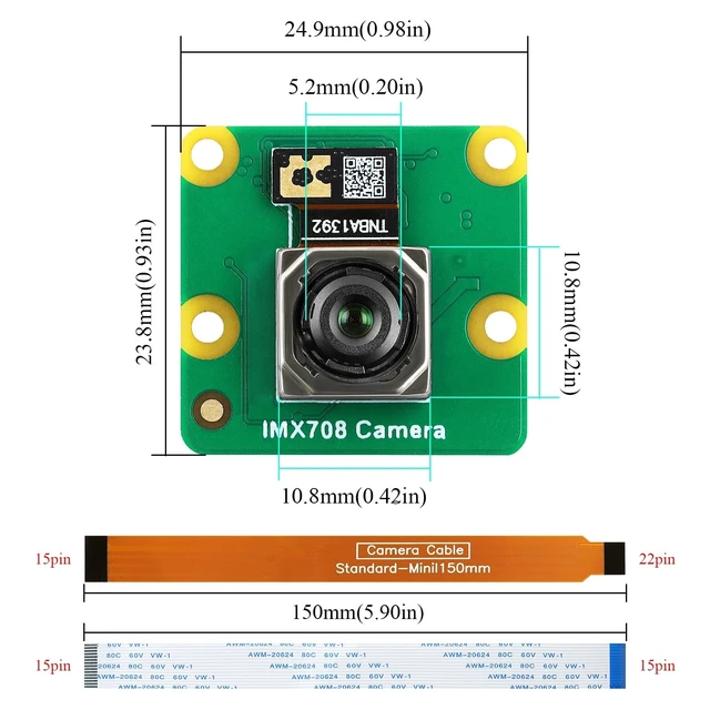 Alt view image 3 of 5 - IMX708 12MP Camera Module 75 FOV Auto-Focus, High Dynamic Range (HDR) Includes 15-15pin, 15-22pin Cable Compatible with Raspberry Pi 5/4B+/3B+/3B/Zero