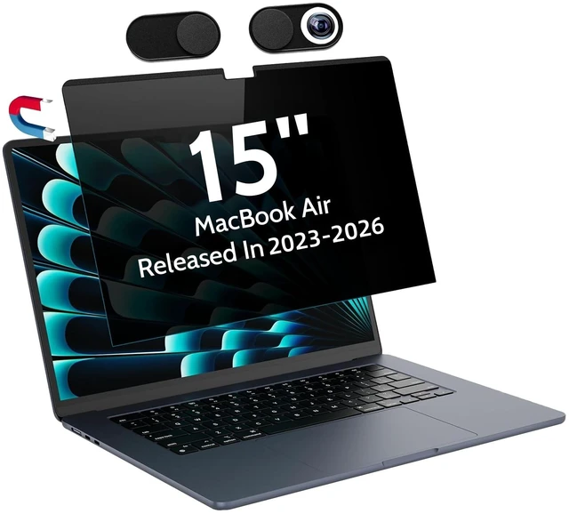 Main image of Peslv Magnetic Privacy Screen for MacBook Air 15 Inch (2023-2026, M2 M3 M4 M5) - A2941 A3114 A3241 A3448, 15inch Removable Matte Anti Blue Light Glare Filter for Mac Air 15.3" Laptop Computer