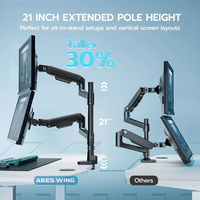 Alt view image 3 of 5 - Dual Extra Tall Monitor Arm Desk Mount for 17-49 Inch Monitors, Black