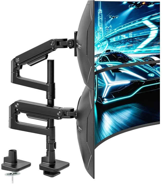 Main image of Dual Extra Tall Monitor Arm Desk Mount for 17-49 Inch Monitors, Black