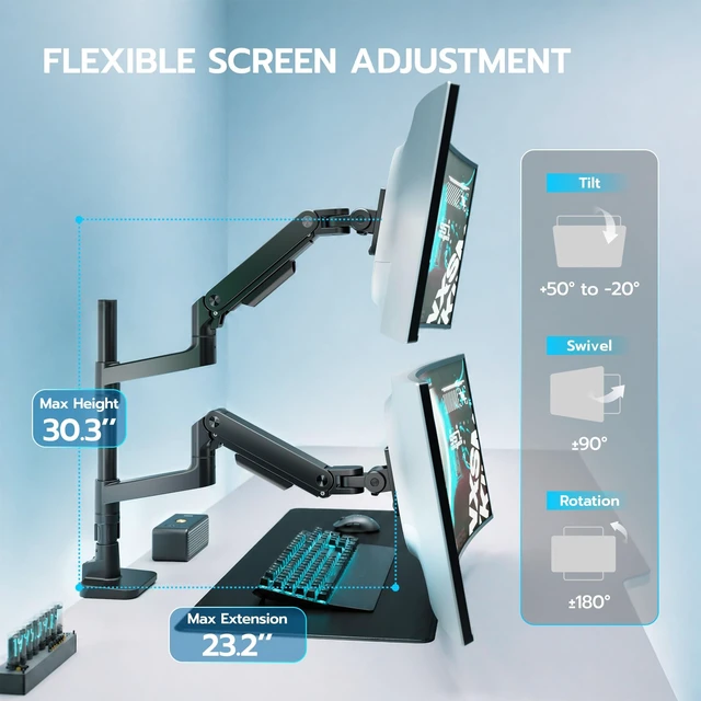 Alt view image 4 of 5 - Dual Extra Tall Monitor Arm Desk Mount for 17-49 Inch Monitors, Black