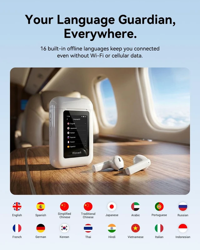Alt view image 3 of 5 - Wooask A8 Offline Translation Earbuds Real Time No APP Needed, Language Translator Device with ChatGPT, 150 Languages Two-Way Voice Translating for Travel & Business