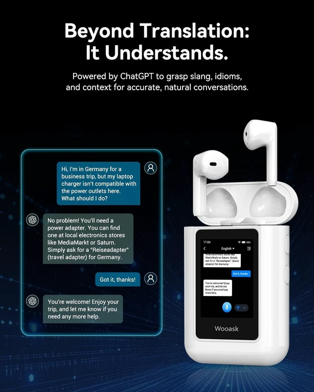 Alt view image 4 of 5 - Wooask A8 Offline Translation Earbuds Real Time No APP Needed, Language Translator Device with ChatGPT, 150 Languages Two-Way Voice Translating for Travel & Business
