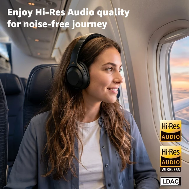 Alt view image 2 of 5 - YMOO Hybrid Active Noise Cancelling Headphones for Airplane 100H Playtime