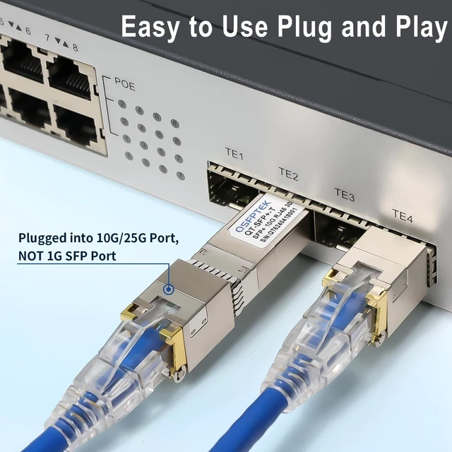 Alt view image 4 of 5 - QSFPTEK 10GBASE-T SFP+ Copper Module, 10gb SFP Transceiver, SFP to Ethernet, 10 gigabit Mini-GBIC SFP to rj45 for Intel E10GSFPT, up to 30m