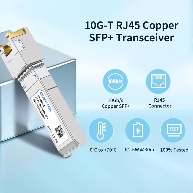 Alt view image 5 of 5 - QSFPTEK 10GBASE-T SFP+ Copper Module, 10gb SFP Transceiver, SFP to Ethernet, 10 gigabit Mini-GBIC SFP to rj45 for Intel E10GSFPT, up to 30m