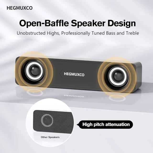 Alt view image 2 of 5 - HEGMUXCO 10W Wired Stereo Speaker Compact PC Speakers for Desktop -, USB Powered, 3.5mm Audio Input, Laptop Expertly Tuned Computer Soundbar