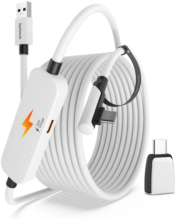 Main image of Syntech VR Link Cable 5M/16FT with USB 3.0 A to C Adapter, Charging & Data Transfer, Compatible with Meta Quest 3S/3/2/Pro, Pico 4, Steam VR Gaming, High Speed VR Cable