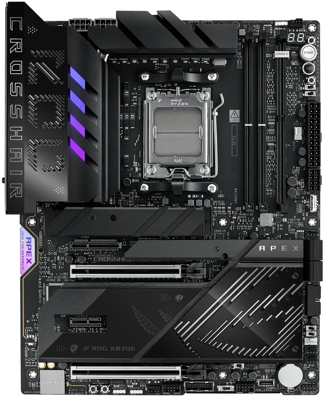 Alt view image 2 of 5 - ASUS ROG Crosshair X870E APEX AMD X870E AM5 ATX Motherboard, Advanced AI PC-Ready, 18+2+2 Stages, DDR5, ROG Memory Fan, ROG DIMM.2 Card, Wi-Fi 7, 5G LAN, 3X M.2, PCIe 5.0, USB4, USB Type-C, AI OC