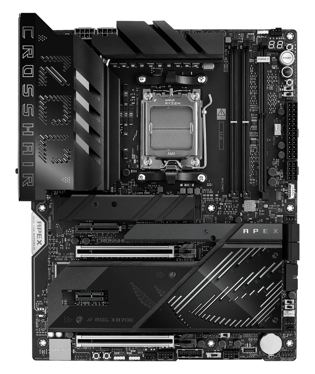 Alt view image 3 of 5 - ASUS ROG Crosshair X870E APEX AMD X870E AM5 ATX Motherboard, Advanced AI PC-Ready, 18+2+2 Stages, DDR5, ROG Memory Fan, ROG DIMM.2 Card, Wi-Fi 7, 5G LAN, 3X M.2, PCIe 5.0, USB4, USB Type-C, AI OC