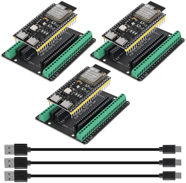 Main image of 3Sets Pack ESP32-S3 N16R8 WiFi BT Terminals Kit 16MB Flash, 8MB PSRAM, 240MHz,WiFi + BT 5.0 LE,Antenna Base with Type-C Cable for Arduino IDE