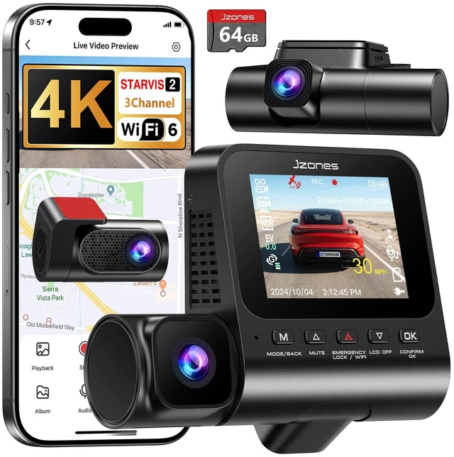 Main image of 4K 3 Channel Dash Cam Front and Rear, Dash Camera for Cars, STARVIS 2 Sensor Dash Camera with HDR Night Vision, 24H Parking Mode Car Camera with GPS, Loop Recording