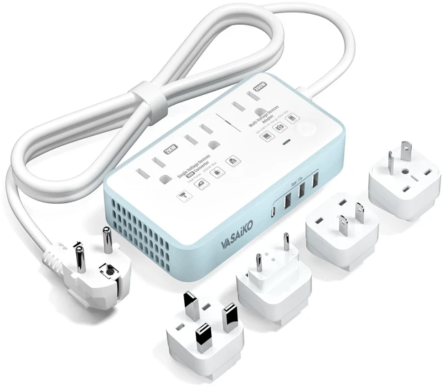 Main image of VASAIKO Voltage Converter US to Europe, 220V to 110V Converter for European Travel with 3 AC 2 USB-C 2 USB-A Ports, and EU/UK/AU/IT European Travel Plug Adapter