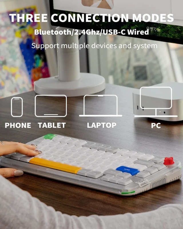 Alt view image 4 of 5 - nuphy Kick75 Wireless Low Profile Mechanical Keyboard with Volume Knob,75% Hot Swappable Gaming Keyboard,80 Keys RGB Backlit with PBT Keycaps, Support BT/2.4G/USB-C (Red Nano Switch)