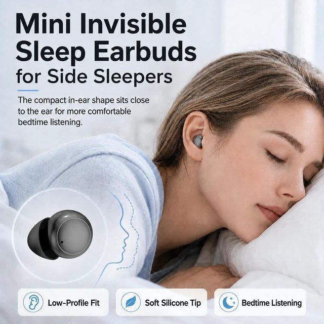 Alt view image 2 of 5 - Invisible Sleep Earbuds, Bluetooth 6.0 Mini Wireless Earbuds for Side Sleepers, Low-Profile Earbuds with LED Battery Display, 30H Playtime Charging Case, Small Earbuds for Sleep, Travel, Work