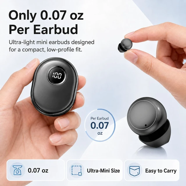Alt view image 3 of 5 - Invisible Sleep Earbuds, Bluetooth 6.0 Mini Wireless Earbuds for Side Sleepers, Low-Profile Earbuds with LED Battery Display, 30H Playtime Charging Case, Small Earbuds for Sleep, Travel, Work