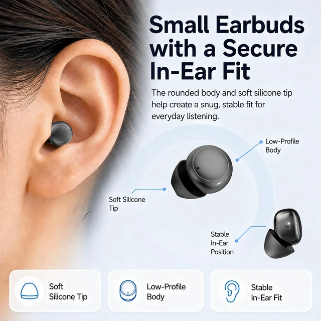 Alt view image 4 of 5 - Invisible Sleep Earbuds, Bluetooth 6.0 Mini Wireless Earbuds for Side Sleepers, Low-Profile Earbuds with LED Battery Display, 30H Playtime Charging Case, Small Earbuds for Sleep, Travel, Work