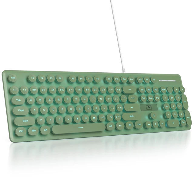 Main image of Vumilstek Wired Retro Typewriter Keyboard, Quiet Computer Keyboard Light up with Full Size 104 Round Keys Blue LED Backlit Slim Silent for Windows PC Laptop(Dark Green)