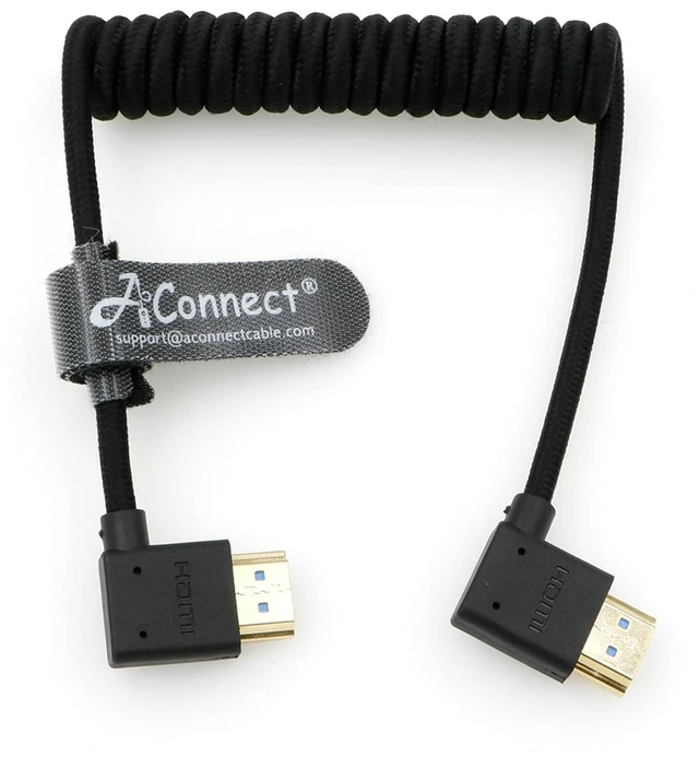 Main image of AConnect 8K Coiled HDMI Cable, 8K@60Hz 4K@120Hz 48Gbps HDMI 2.1 Cable, Ultra High-Speed Braided Coiled Cable 12~18" for Atomos Ninja V^^Portkeys BM5 Monitor (Left Angle to Left Angle)