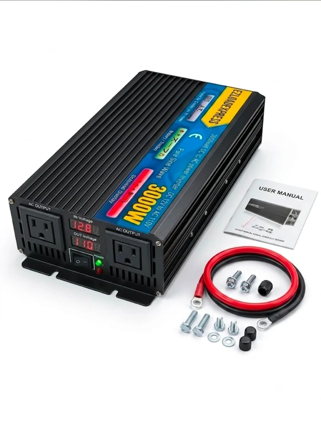Alt view image 3 of 3 - 5000W Pure Sine Wave Power Inverter 12V DC to 110V 120V AC ^^ Heavy Duty Off-Grid Solar Power Converter with Dual AC Outlets & LED Digital Display for RV, Truck, Boat, and Home Emergency Backup