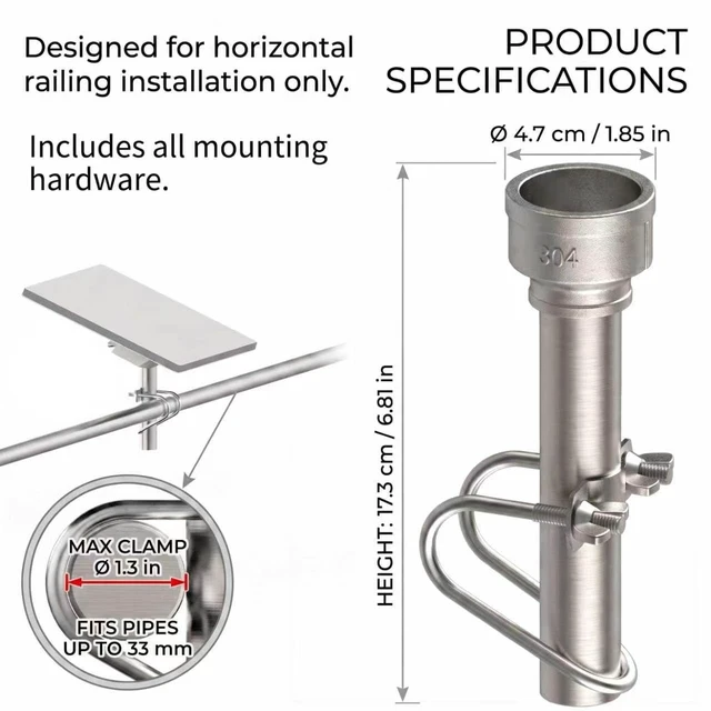 Alt view image 5 of 5 - 304 Stainless Steel Marine Antenna Mount Compatible with Starlink Mini