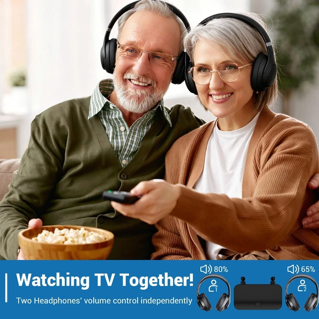 Alt view image 3 of 5 - ZUPVIY Dual Wireless TV Headphones for Seniors with Transmitter&Stand