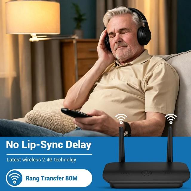 Alt view image 2 of 5 - ZUPVIY Dual Wireless TV Headphones for Seniors with Transmitter&Stand
