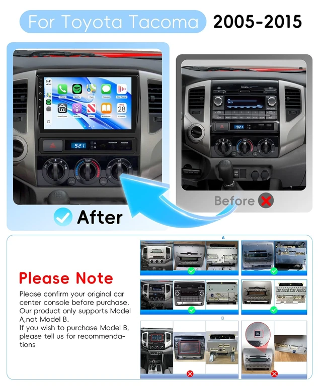 Alt view image 2 of 5 - Orderich Car Stereo for Toyota Tacoma 2005-2015 with Wireless CarPlay Android Auto Mirror Link, 9 Inch HD Radio Bluetooth FM RDS Radio DSP Sound Steering Wheel Control