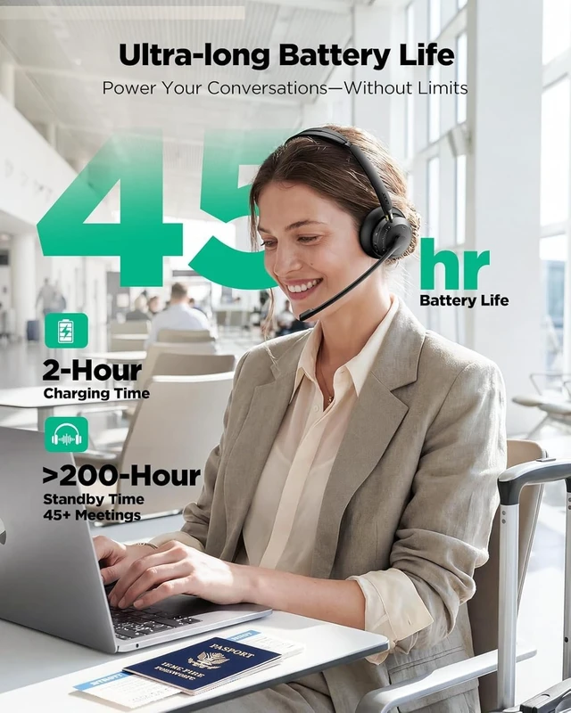 Alt view image 3 of 5 - Wireless Headset with Mic for Work,Bluetooth Headset for Calls & Meetings
