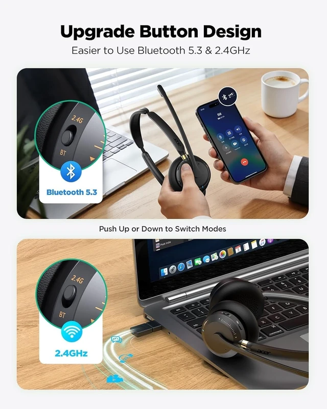 Alt view image 5 of 5 - Wireless Headset with Mic for Work,Bluetooth Headset for Calls & Meetings