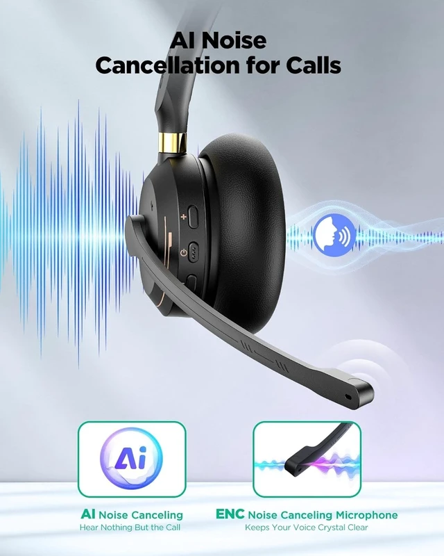 Alt view image 4 of 5 - Wireless Headset with Mic for Work,Bluetooth Headset for Calls & Meetings
