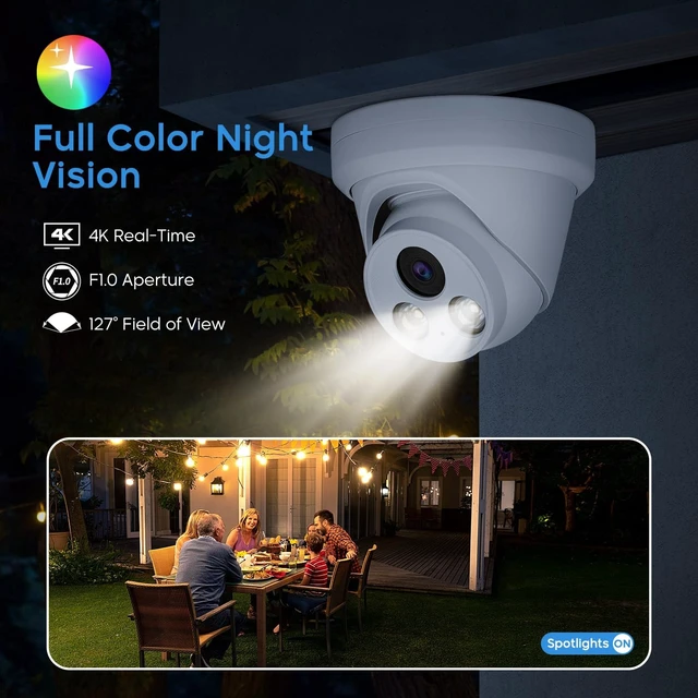 Alt view image 3 of 5 - HITOSINO 4K Full Color PoE IP Camera, 8MP Turret Outdoor Camera with Human/Vehicle Detection, 118 Wide Angle, F1.0, 24/7 Color Night Vision, Mic, H.265+, Metal IP67, Works with HKV