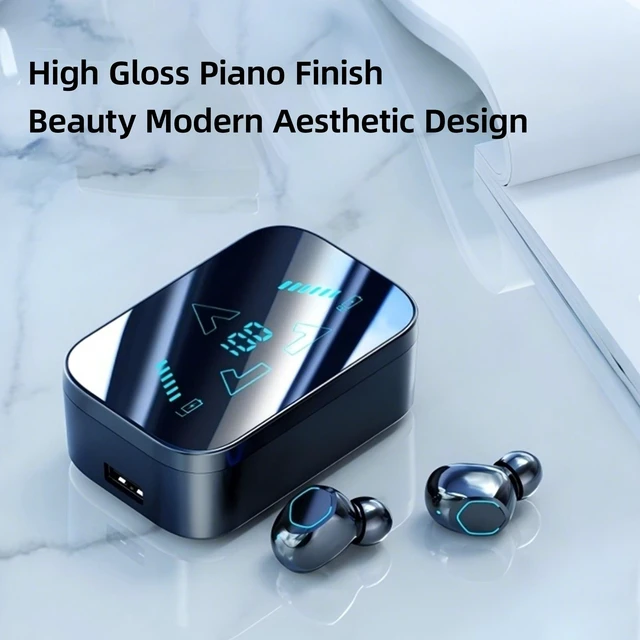 Alt view image 3 of 5 - Wireless Bluetooth Earbuds, Bluetooth 5.3, LED Display, In-Ear, Black
