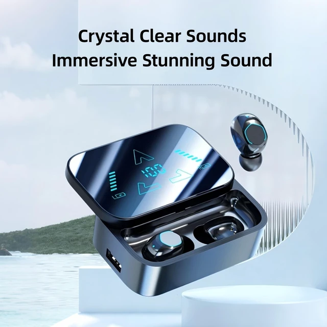 Alt view image 2 of 5 - Wireless Bluetooth Earbuds, Bluetooth 5.3, LED Display, In-Ear, Black