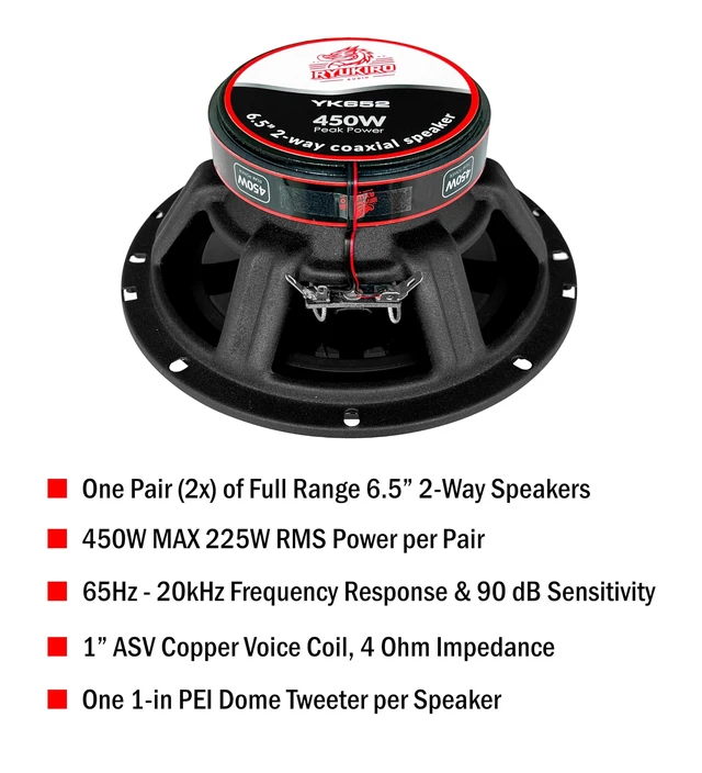 Alt view image 2 of 4 - 450 Watt 6.5 Inch Full Range Audio High Output Coaxial Speaker (One Pair)