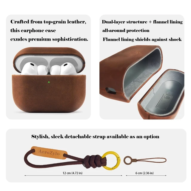 Alt view image 2 of 5 - AeroZylo Genuine Leather Case For AirPods Pro 3(3rd Gen 2025),Crazy Horse distressed leather Vintage Cover Case,Handmade Top,Hard Shell & Rich Patina,Support Wireless Charging (Dark B