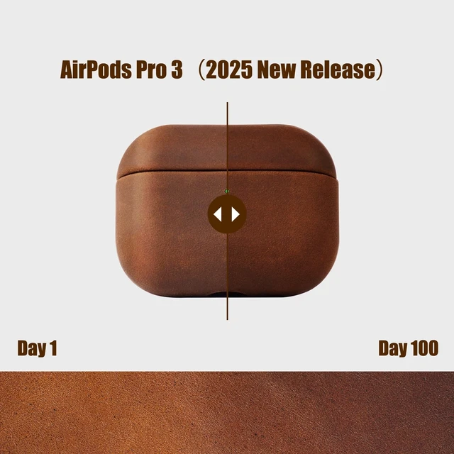 Alt view image 5 of 5 - AeroZylo Genuine Leather Case For AirPods Pro 3(3rd Gen 2025),Crazy Horse distressed leather Vintage Cover Case,Handmade Top,Hard Shell & Rich Patina,Support Wireless Charging (Dark B