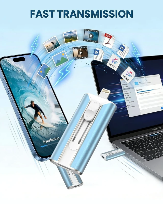 Alt view image 5 of 5 - MFI Certified 512GB Flash Drive for iPhone&iPad&Android&Pc, Photo Stick USB Stick Memory Stick Photo/Video Storage Jump Drive Photo Saver External Flash Drive (Available Space: ~484gb),1 Pack,Blue