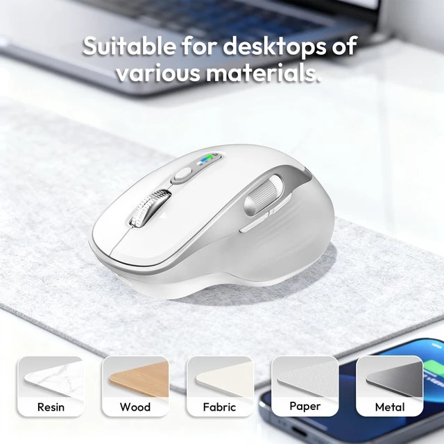 Alt view image 4 of 5 - Bnnwa Rechargeable Wireless Mouse with Side Scroll Bluetooth Mouse -White