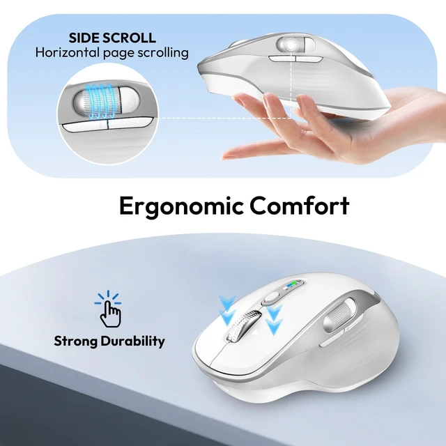 Alt view image 2 of 5 - Bnnwa Rechargeable Wireless Mouse with Side Scroll Bluetooth Mouse -White