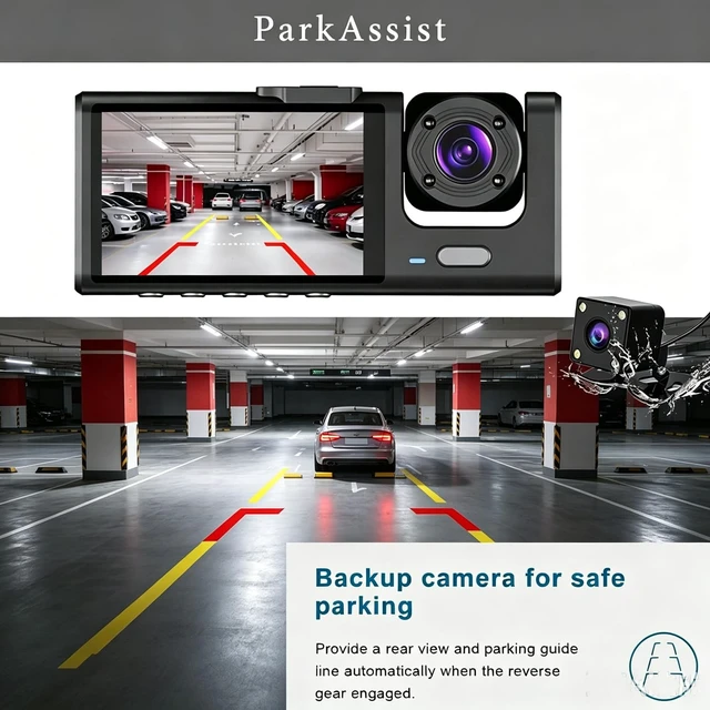 Alt view image 5 of 5 - 2K Dash Cam Front and Rear Inside Dash Camera for Car Security Video Recorder, Car DVR Dashcam 2'' Screen Loop Recording, HDR, G-Sensor, Night Vison