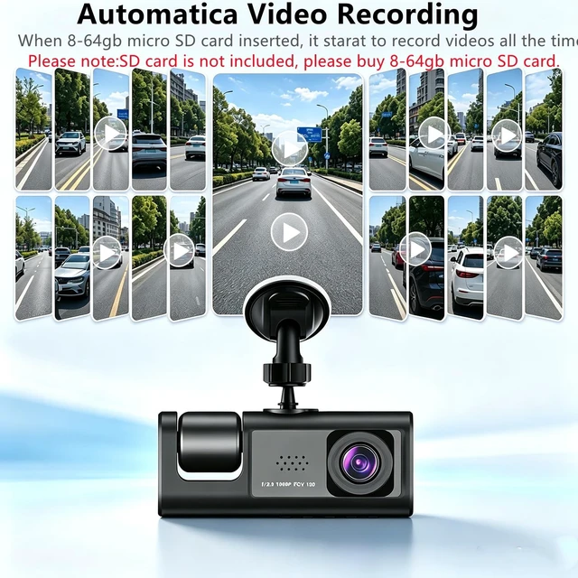 Alt view image 3 of 5 - 2K Dash Cam Front and Rear Inside Dash Camera for Car Security Video Recorder, Car DVR Dashcam 2'' Screen Loop Recording, HDR, G-Sensor, Night Vison