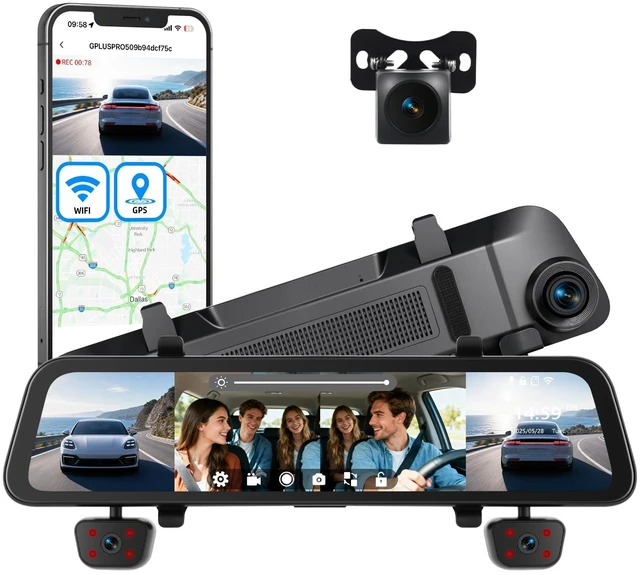 Main image of 12 Inch 1080P Mirror Dash Cam,4 Channel Front and Rear Inside View