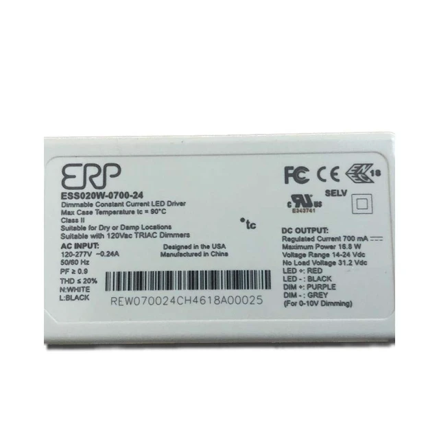 Alt view image 2 of 3 - ERP Power ESS020W-0700-24 CC LED Power Supply 120-277 Vac, 87% eff, Rectangular ESS Plastic Case, Forward/Reverse Phase & 0-10V dimming, 1-100% dim Range, 16.8 W max, 700 mA Iout, 14-24 V Vout