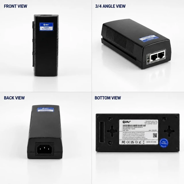 Alt view image 5 of 5 - BV-Tech 60W-10G Multi-Gigabit PoE++ Injector (328 Feet Range) Level VI Efficiency- IEEE 802.3bt Compliant Plug and Play Power Adapter for PTZ IP Cameras, CCTV, APs & Phones NDAA Compliant