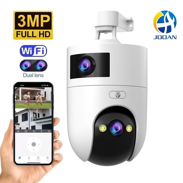 Alt view image 2 of 3 - JOOAN Dual Lens Security Camera Outdoor, 3MP FHD WiFi PTZ Home Security Camera with 360 Pan Tilt, Color Night Vision, AI Motion Detection, 2-Way Audio, IPX6 Water Resistant, 24/7 Recording