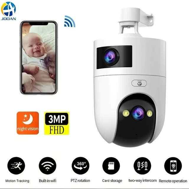 Alt view image 3 of 3 - JOOAN Dual Lens Security Camera Outdoor, 3MP FHD WiFi PTZ Home Security Camera with 360 Pan Tilt, Color Night Vision, AI Motion Detection, 2-Way Audio, IPX6 Water Resistant, 24/7 Recording