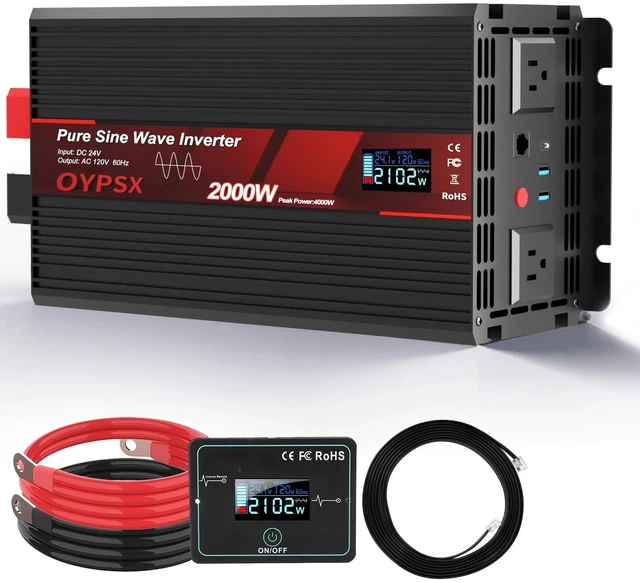 Main image of OYPSX 2000W Power Inverter 24V to 110V 120V AC Pure Sine Wave Inverter for RV Truck Camping,Outdoor Off-Grid Power Converter with LCD Display,Wired Controller,AC Outlets USB Ports(24V-2000Watts)