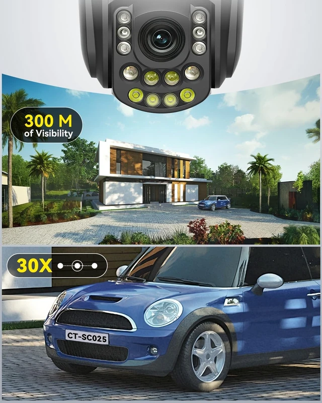 Alt view image 2 of 5 - Ctronics 4K Security Camera Outdoor with 30x Optical Zoom, 180m IR & 80m Color Night Vision, Dual-Band WiFi, AI Smart Detection, Auto Tracking with Zoom, 60 Presets, FTP/Cloud/256GB TF, Metal