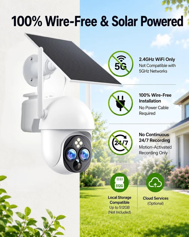 Alt view image 3 of 5 - Sebikam Dual Lens Solar Camera Wireless Outdoor 2 Pack, 360 Pan-Tilt